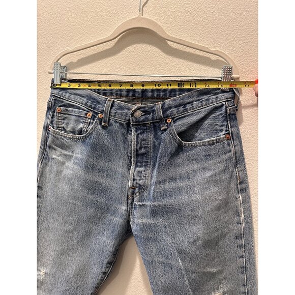 Vintage Levis 501 Blue Solid High Rise Straight Leg Jeans Size Waist 32 - Picture 9 of 10